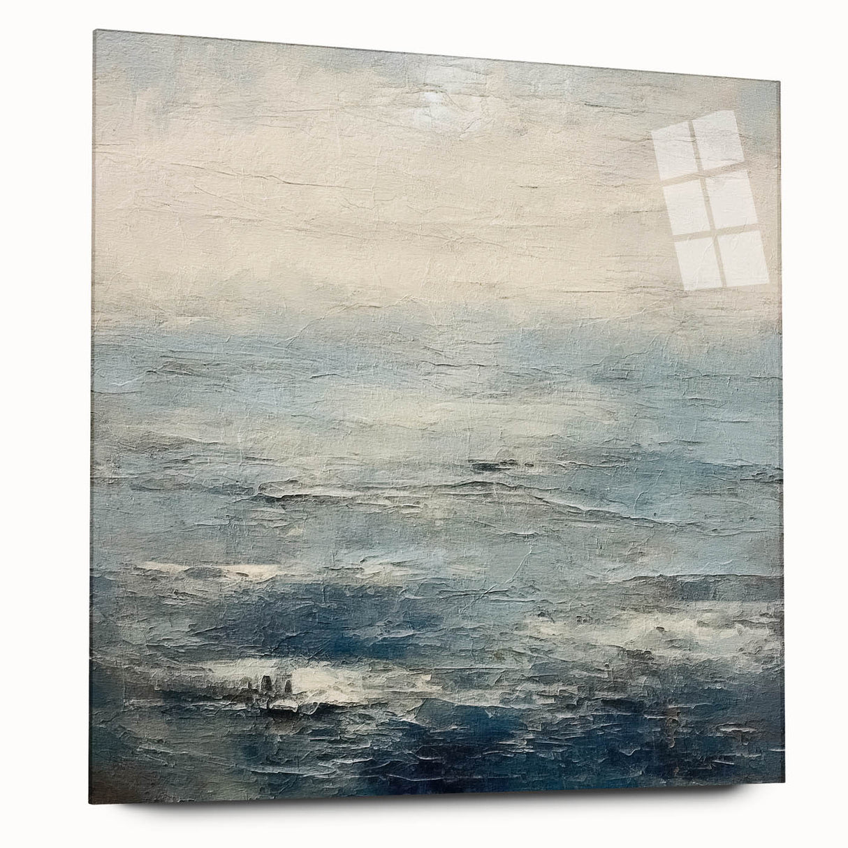 Abstract landscape wall art displayed in a side view, featuring vibrant colors and acrylic glass finish, designed to enhance modern decor aesthetics.
