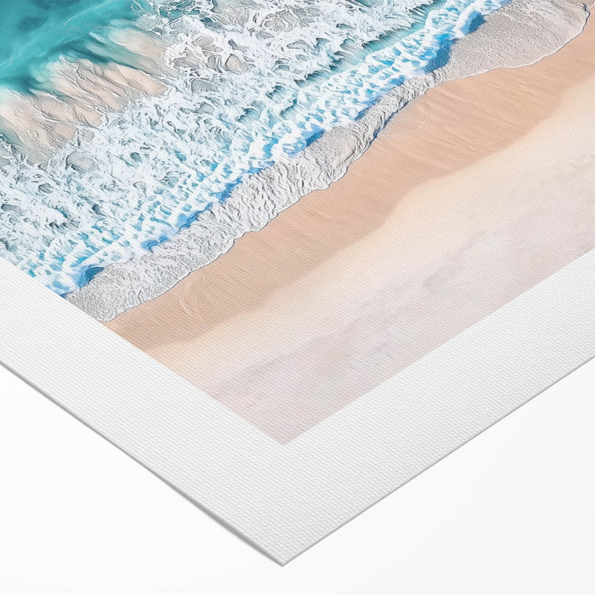 Vibrant rolled canvas artwork depicting a serene beach landscape at sunset, showcasing soft pastel colors and gentle waves, perfect for home decor.