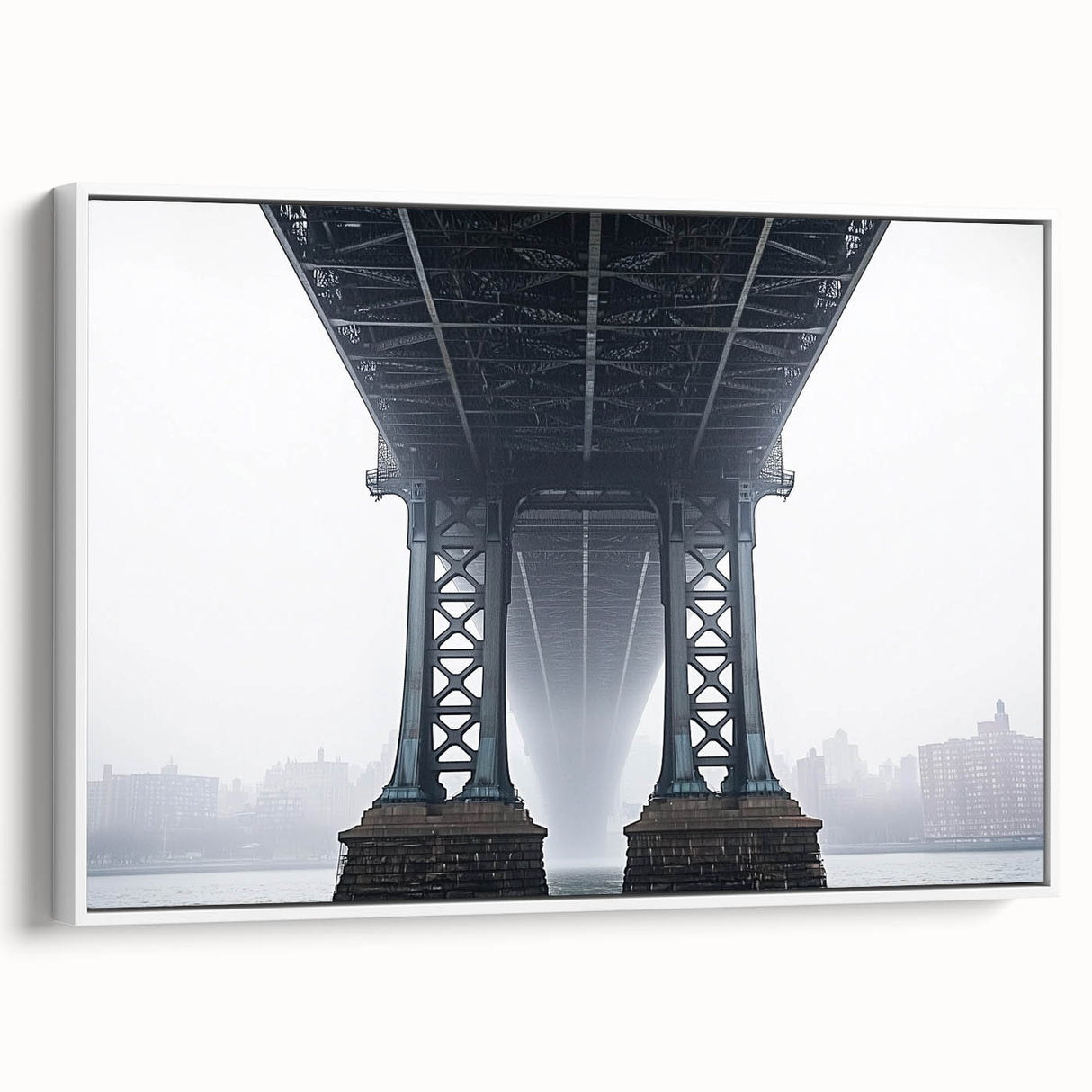Framed canvas print of a serene landscape featuring a bridge, showcasing vibrant colors and intricate details, perfect for enhancing home decor.