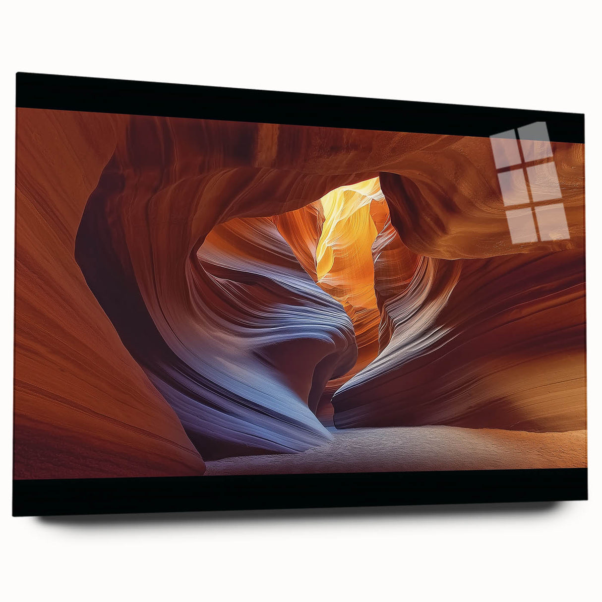 Stunning landscape artwork depicting vibrant canyons printed on acrylic glass, showcasing rich colors and intricate details, perfect for home decor.