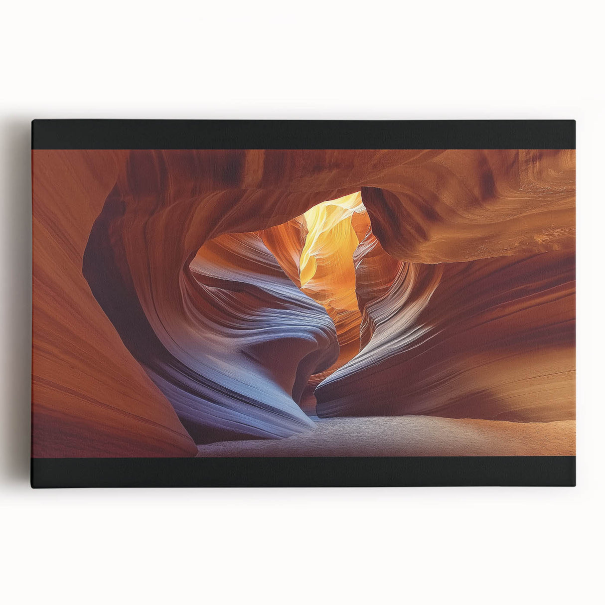 Stretched canvas artwork showcasing a stunning landscape of vibrant canyons, featuring rich earth tones and dramatic rock formations, perfect for enhancing home decor.