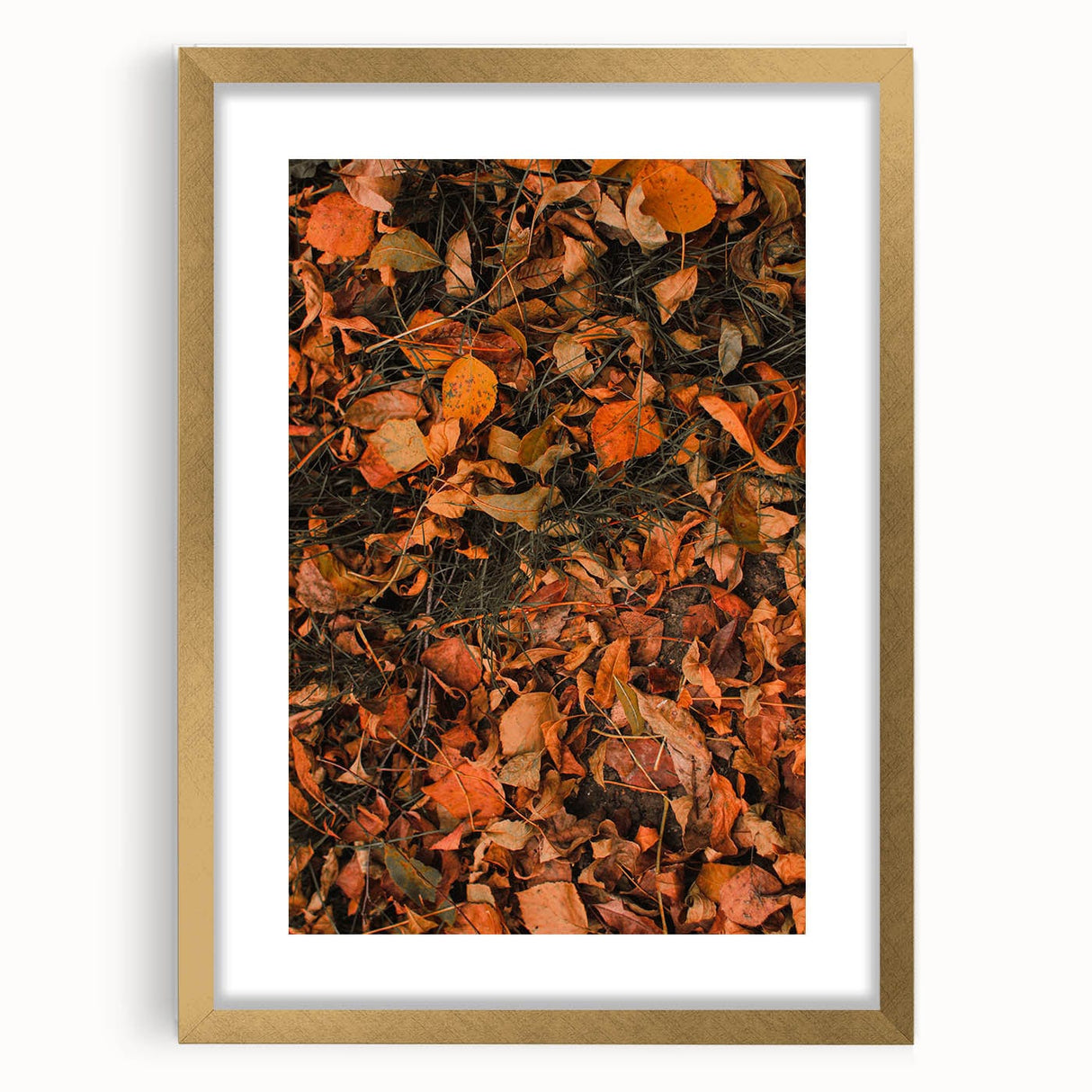 Extra large abstract art print with textured orange and brown hues on canvas, framed in gold, ideal for living room decor.