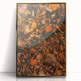 Large art print of a mid-century modernist fall scene in gold tones, framed acrylic, ideal for modern art wall decor.