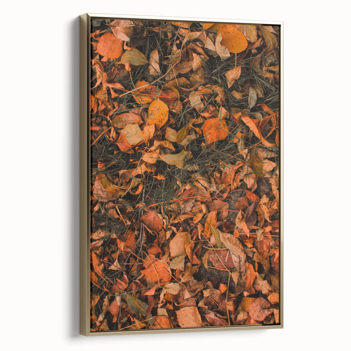 Framed canvas depicting a vintage-style landscape with autumn trees in gold and black tones, ideal for bedroom wall decor.
