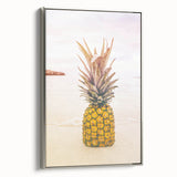 Framed canvas depicting a vintage summer landscape with vibrant colors on a black background, ideal for living room decor.