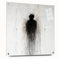 Abstract figurative acrylic artwork showcasing dynamic shapes and vibrant colors, displayed in a glass frame with pins, emphasizing its modern artistic flair.
