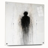 Abstract figurative acrylic artwork showcasing dynamic shapes and vibrant colors, displayed in a glass frame with pins, emphasizing its modern artistic flair.