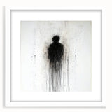 Abstract figurative artwork framed with a white mat, showcasing vibrant colors and dynamic shapes, ideal for modern home decor and artistic display.