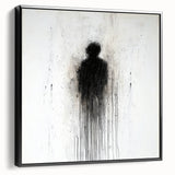 Framed abstract figurative canvas art in black, showcasing a modern design perfect for contemporary decor, emphasizing bold shapes and textures.