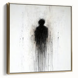 Abstract figurative framed canvas artwork showcasing a blend of silver and gold hues, elegantly displayed in a modern interior setting, perfect for contemporary decor.