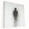 Abstract figurative stretched canvas artwork showcasing vibrant colors and dynamic shapes, side view highlighting its texture and depth for modern decor enthusiasts.