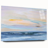 Abstract landscape wall art displayed in a modern acrylic frame, showcasing vibrant colors and fluid shapes, ideal for contemporary home decor.