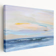 Stretched canvas artwork depicting an abstract landscape with vibrant colors and dynamic shapes, showcasing a modern artistic interpretation of nature, ideal for contemporary home decor.