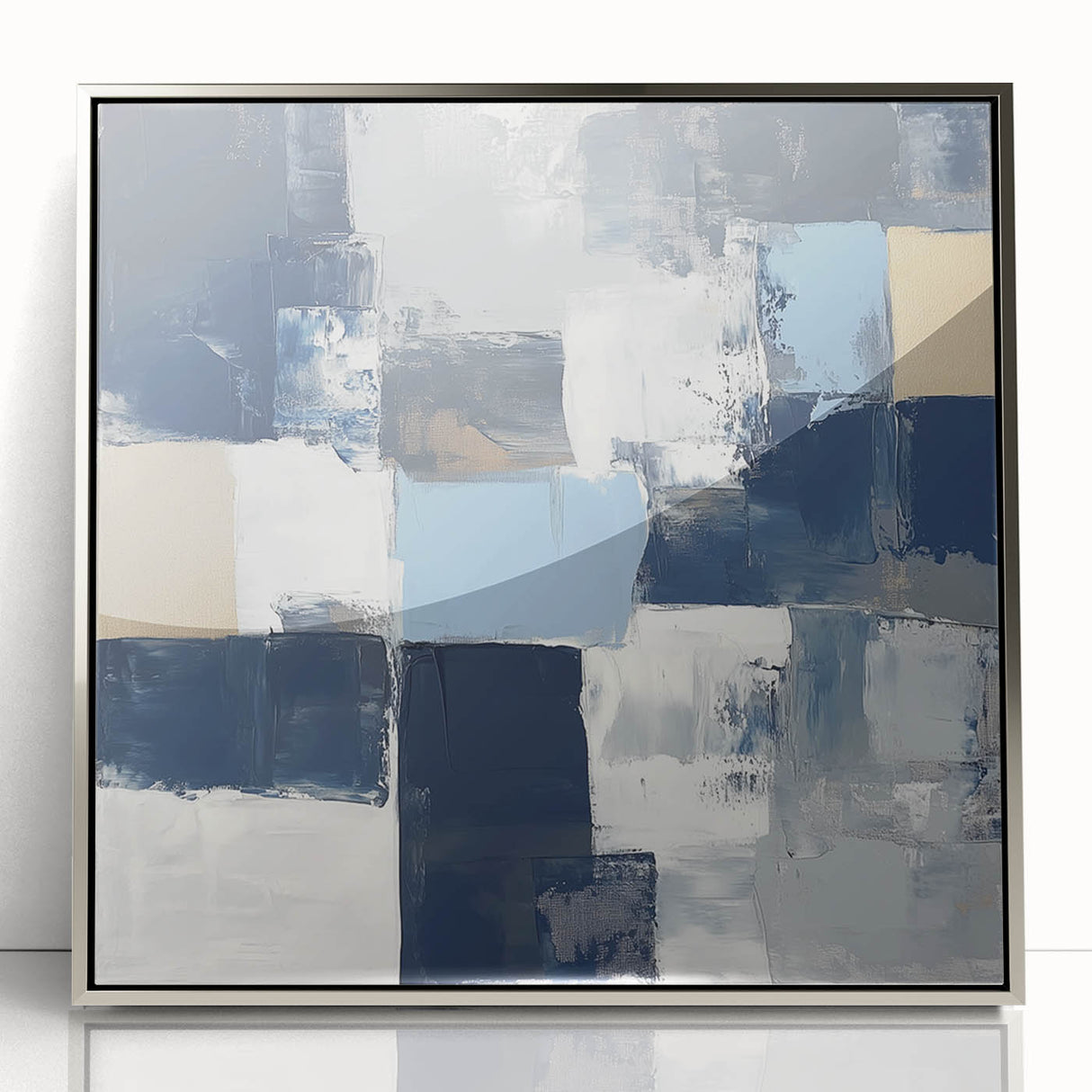 Modern Abstract Wall Art – Textured Blue and Beige Blocks