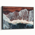 Framed canvas art depicting a serene beach landscape with vibrant colors, featuring a black frame, ideal for enhancing coastal-themed decor in homes or offices.