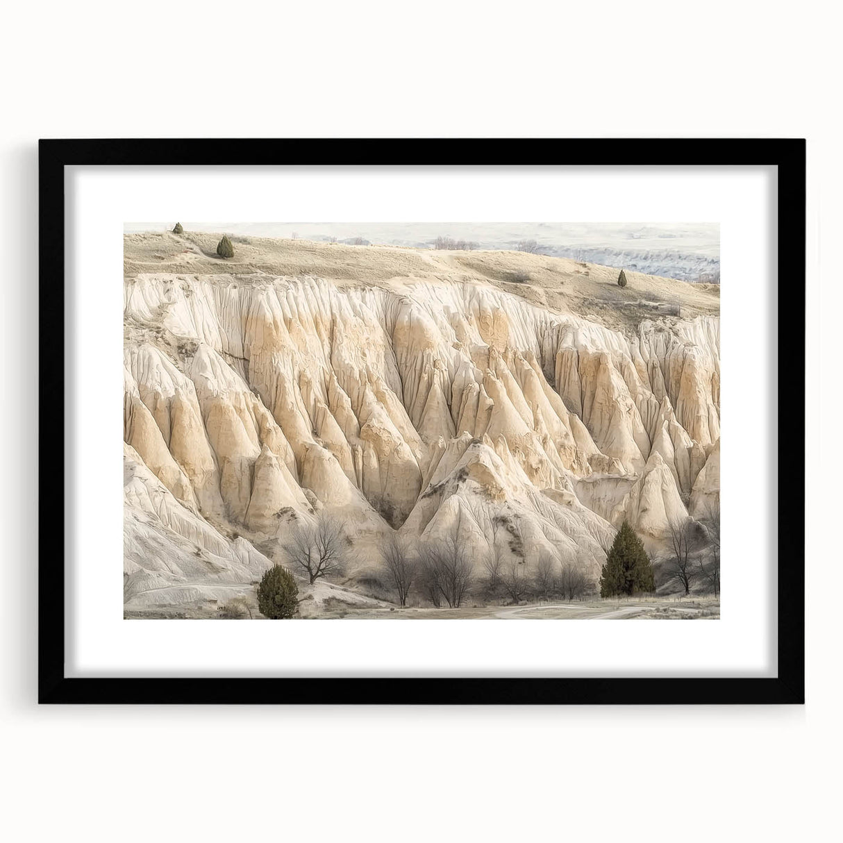 Black framed landscape art print showcasing vibrant canyons, featuring a textured mat for added depth. Perfect for enhancing home decor with nature's beauty.