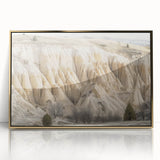 Framed acrylic artwork depicting a stunning landscape of golden canyons, showcasing vibrant colors and intricate details that enhance any home decor. Ideal for nature lovers and modern interiors.