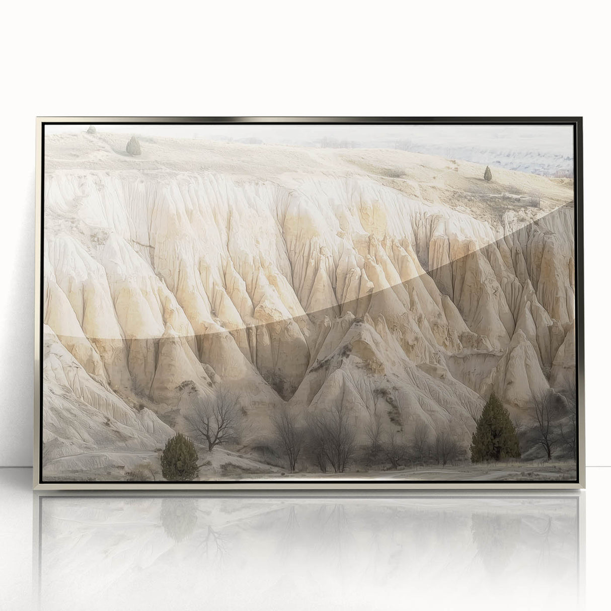 Framed acrylic artwork showcasing a stunning landscape of canyons, featuring vibrant earthy tones and intricate details, perfect for home decor enhancement.