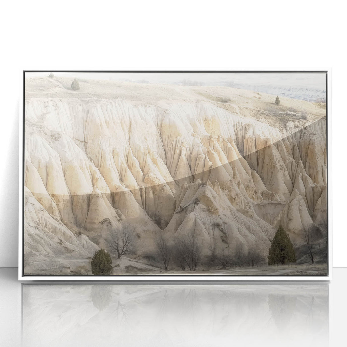 Framed acrylic artwork showcasing a stunning landscape of canyons with vibrant colors, ideal for enhancing home decor and adding a touch of nature's beauty.