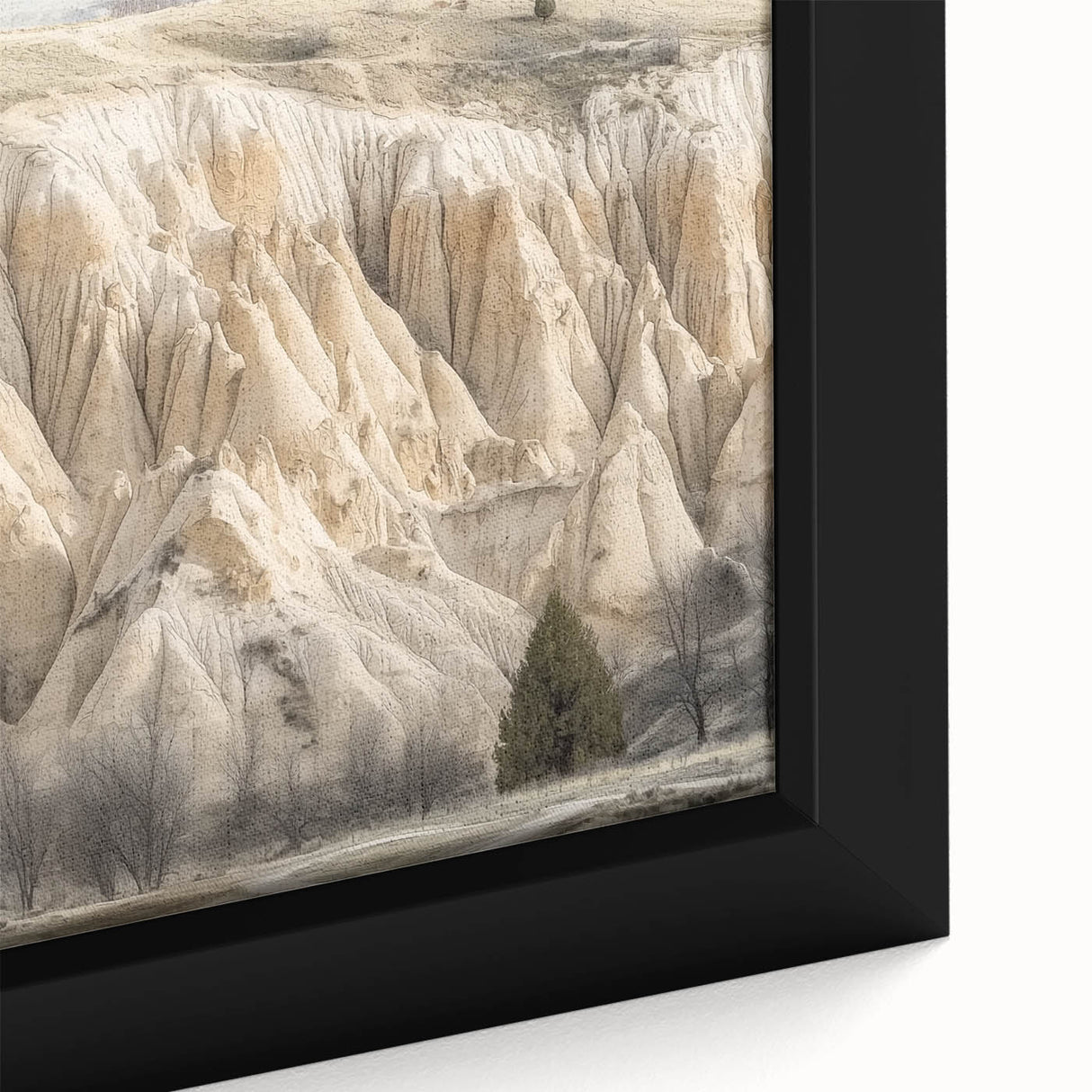 Close-up of a framed landscape canvas depicting vibrant canyons with rich earthy tones, showcasing unique textures and depth in the artwork. Perfect for adding warmth to any room decor.