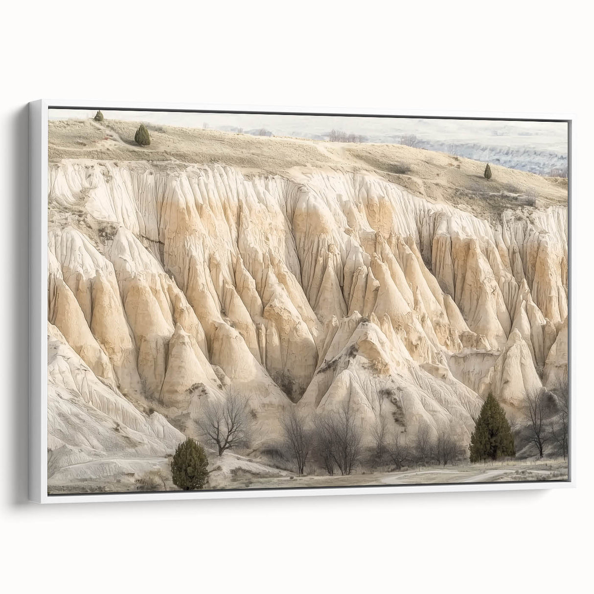 Framed landscape canvas art depicting colorful canyons in earthy tones, showcasing vibrant textures and depth, ideal for enhancing home decor aesthetics.
