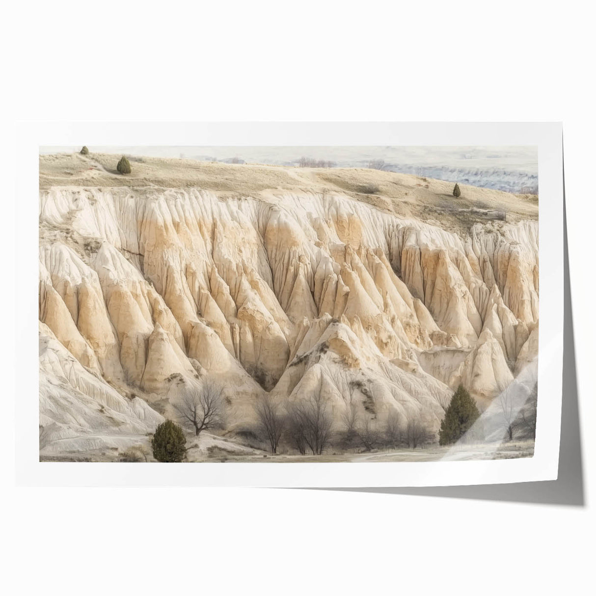 Vibrant landscape print showcasing majestic canyons in warm earth tones, rolled for easy shipping in a protective tube, perfect for home decor enthusiasts.