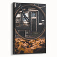 Black and white framed canvas depicting a vintage landscape scene, ideal for bedroom wall art.