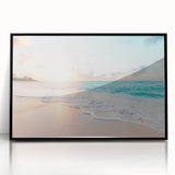 Large abstract wall art featuring mid-century modernist design in vibrant summer colors, framed in black acrylic.