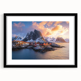 Black frame showcasing a stunning landscape art print depicting cliffs and blue skies, complete with a white mat for an elegant presentation, perfect for home decor enhancement.