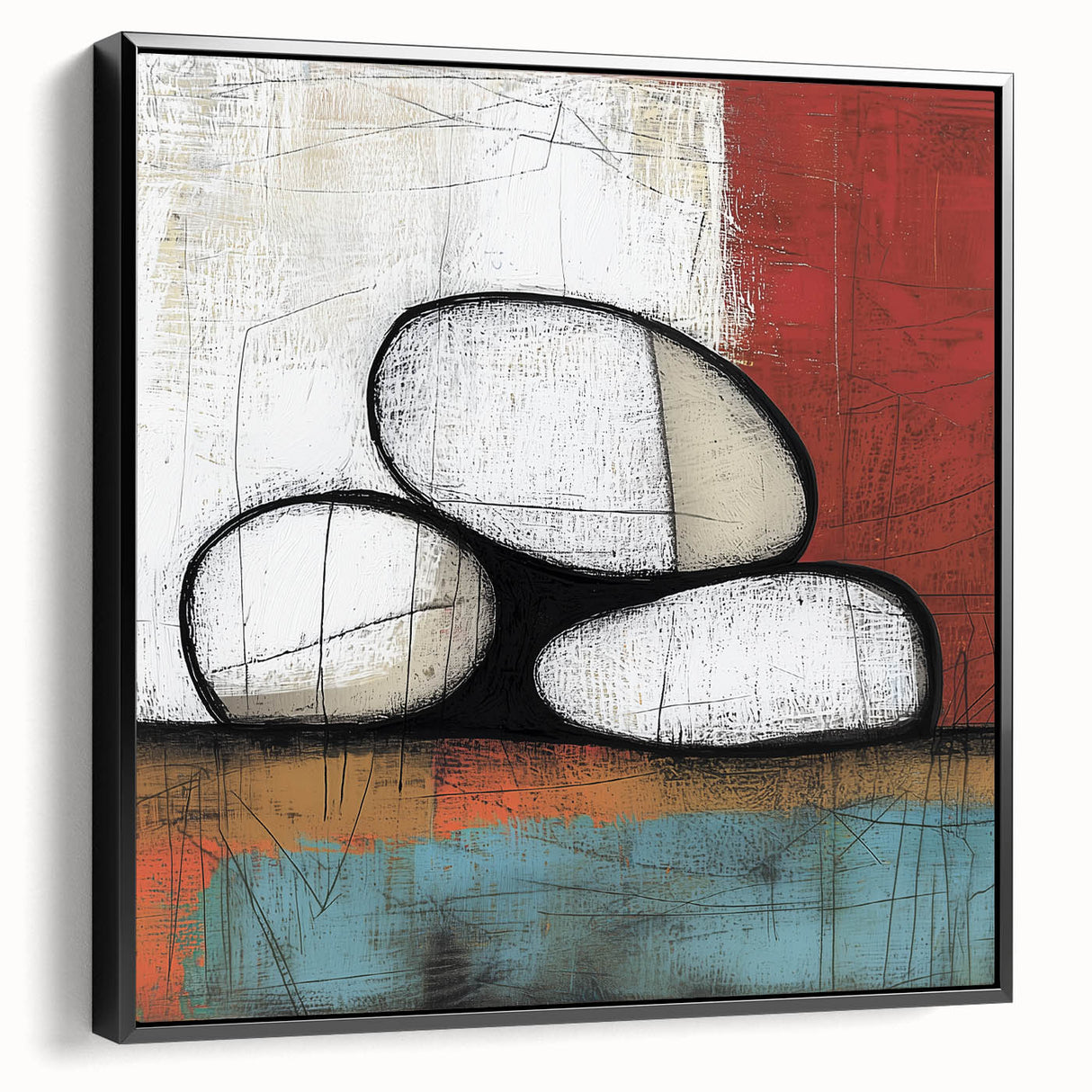 Abstract Stone Stack Living Room Wall Art – Beige & Red Canvas
