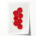 Rolled print featuring an array of fruits in vibrant colors on a white background, suitable for dining room decor.