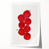 Rolled print featuring an array of fruits in vibrant colors on a white background, suitable for dining room decor.