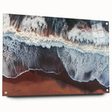 Acrylic landscape artwork depicting serene beaches, viewed from the side with visible pins for mounting, showcasing vibrant colors and intricate details. Perfect for coastal decor enthusiasts.