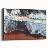Framed canvas artwork showcasing a serene beach landscape with vibrant colors and intricate details, featuring a sleek black frame for modern decor.