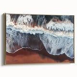 Framed landscape canvas artwork of serene beaches with golden accents, showcasing vibrant blue skies and gentle waves, perfect for coastal home decor.