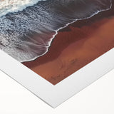 Vibrant rolled canvas showcasing a serene beach landscape with clear blue skies and gentle waves, elegantly packaged in a protective cardboard tube for easy display.