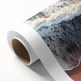 Vibrant rolled canvas artwork depicting a serene beach landscape with soft waves and golden sands, ideal for home decor, packaged securely in a protective tube.