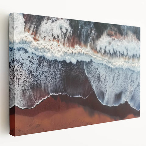 Stretched canvas artwork depicting a serene beach landscape with vibrant colors and detailed textures, perfect for enhancing coastal-themed decor in homes or offices.