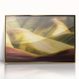 Framed acrylic art piece showcasing a stunning landscape of canyons, featuring vibrant colors and intricate details, perfect for enhancing modern home decor.