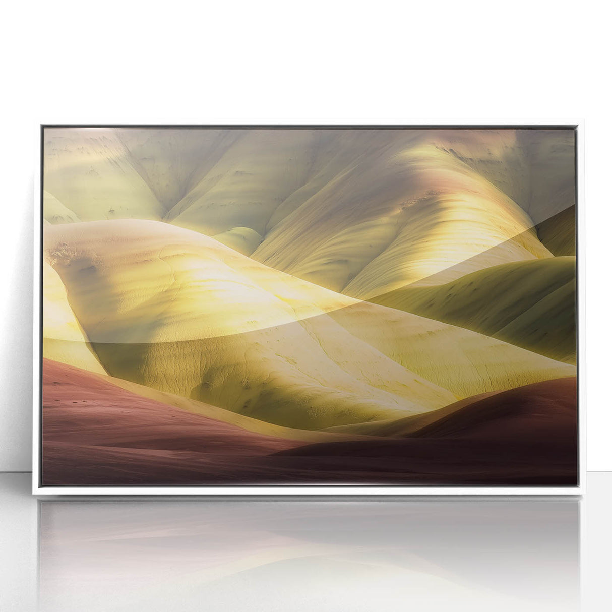Framed acrylic artwork showcasing a stunning landscape of canyons, featuring rich earthy tones and intricate details, perfect for enhancing modern home decor.