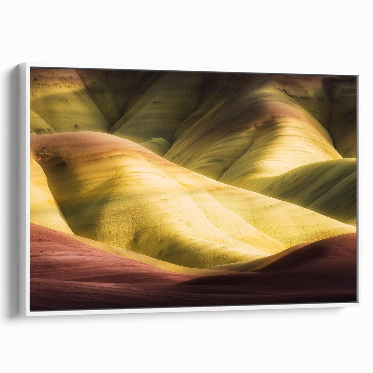 Framed canvas artwork depicting a stunning landscape of canyons, showcasing earthy tones and intricate details, perfect for enhancing home decor with a natural aesthetic.