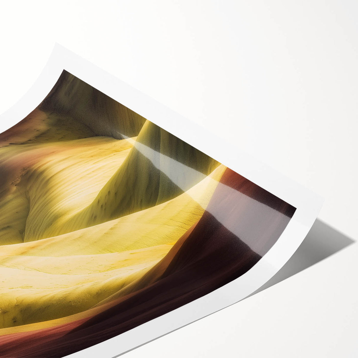 Rolled landscape art print showcasing vibrant canyons in warm earth tones, elegantly packaged in a protective cardboard tube, perfect for home decor enthusiasts.
