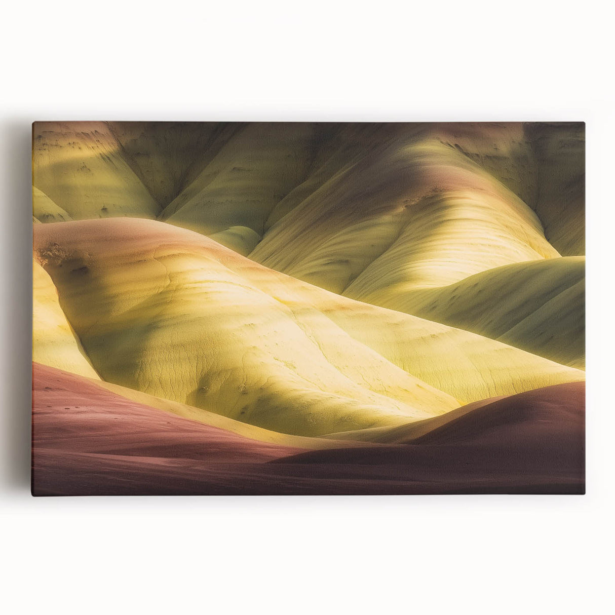 Stretched canvas artwork depicting a vibrant landscape of canyons with rich earthy tones and intricate details, ideal for enhancing modern home decor.