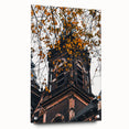 Large abstract wall art depicting autumn foliage in red and orange tones on acrylic glass.
