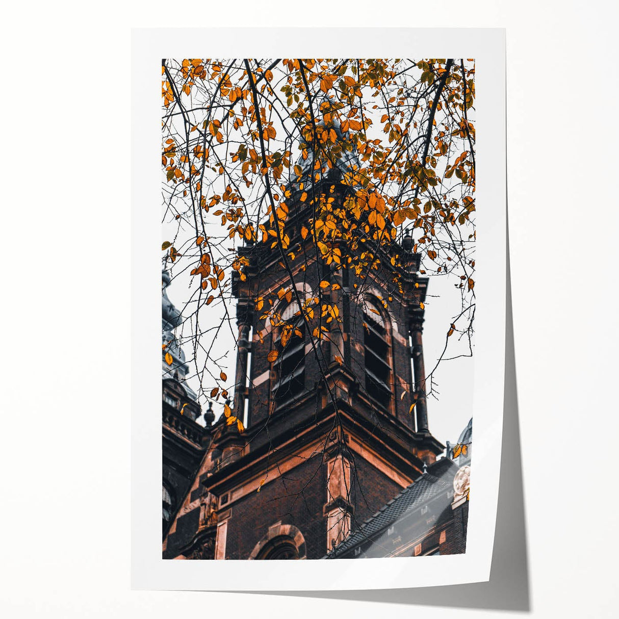 Extra large rolled print featuring a fall-themed floral design in warm orange and red tones, ideal for art wall dining room.