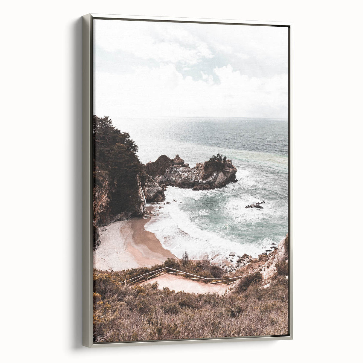 Framed canvas featuring a vintage landscape painting with colorful summer scenery, ideal for living room decor.
