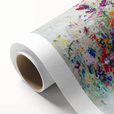 Abstract splattered canvas art showcasing vibrant colors like blue, pink, and gold, ideal for modern home decor, enhancing artistic ambiance in any room.