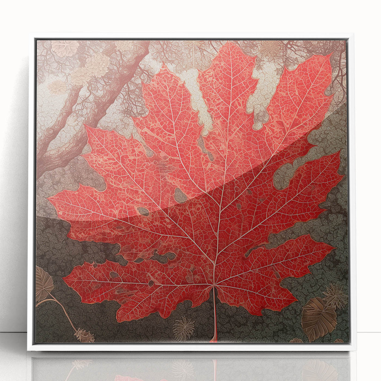 Framed acrylic wall art featuring a vibrant design of flowers and botanical leaves in shades of green and pink, set against a white background, perfect for home decor.