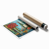 Extra large rolled print of floral art in muted green and pink tones, ideal for classy bathroom wall art.