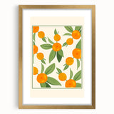 Extra large abstract art print featuring textured fruits in vibrant colors, framed in gold, ideal for living room decor.